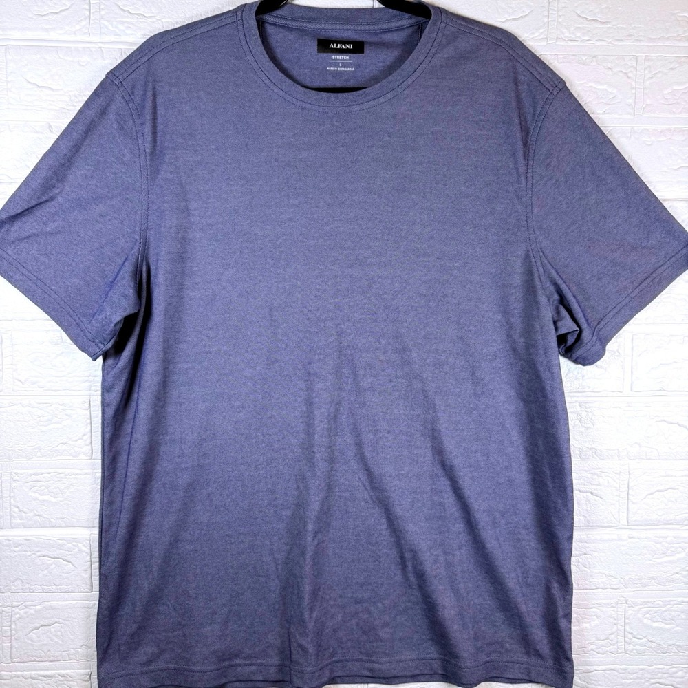Alfani T-Shirt Mens Large Blue Stretch Short Sleeve Crew Neck Solid Tee